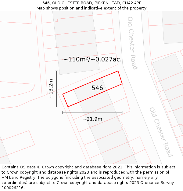 546, OLD CHESTER ROAD, BIRKENHEAD, CH42 4PF: Plot and title map