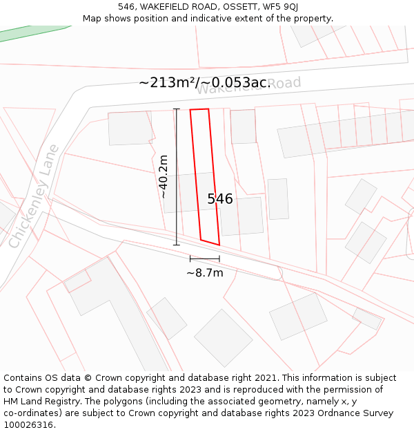 546, WAKEFIELD ROAD, OSSETT, WF5 9QJ: Plot and title map