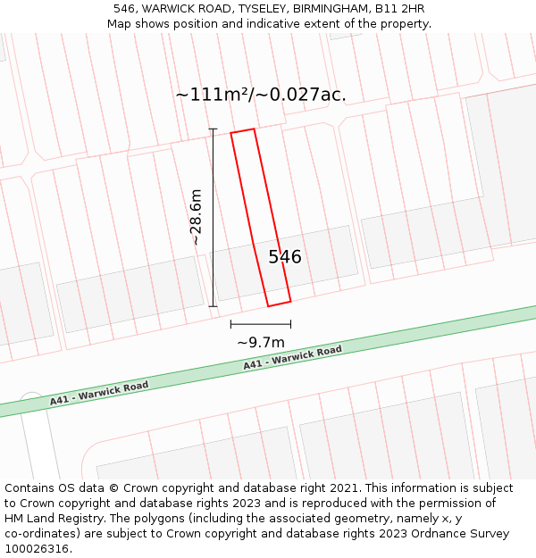 546, WARWICK ROAD, TYSELEY, BIRMINGHAM, B11 2HR: Plot and title map