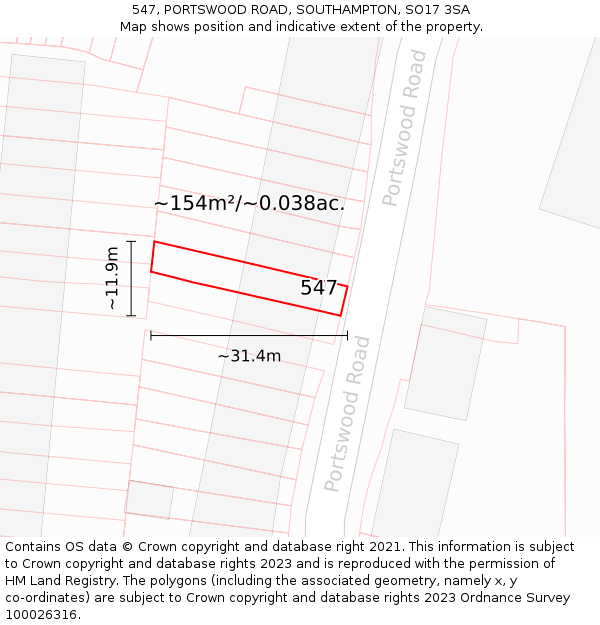 547, PORTSWOOD ROAD, SOUTHAMPTON, SO17 3SA: Plot and title map