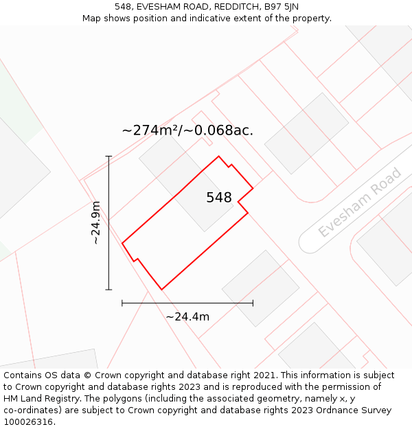 548, EVESHAM ROAD, REDDITCH, B97 5JN: Plot and title map