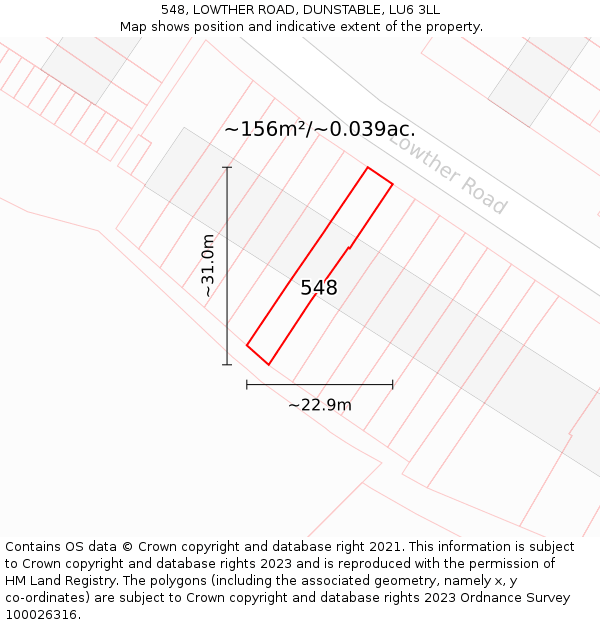 548, LOWTHER ROAD, DUNSTABLE, LU6 3LL: Plot and title map