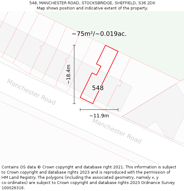 548, MANCHESTER ROAD, STOCKSBRIDGE, SHEFFIELD, S36 2DX: Plot and title map
