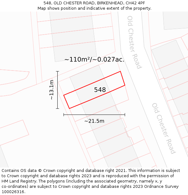 548, OLD CHESTER ROAD, BIRKENHEAD, CH42 4PF: Plot and title map
