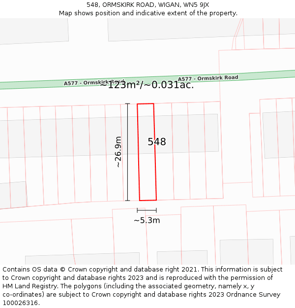 548, ORMSKIRK ROAD, WIGAN, WN5 9JX: Plot and title map