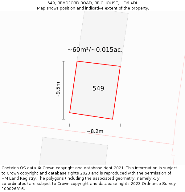 549, BRADFORD ROAD, BRIGHOUSE, HD6 4DL: Plot and title map