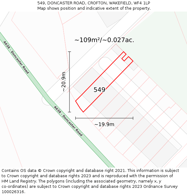 549, DONCASTER ROAD, CROFTON, WAKEFIELD, WF4 1LP: Plot and title map
