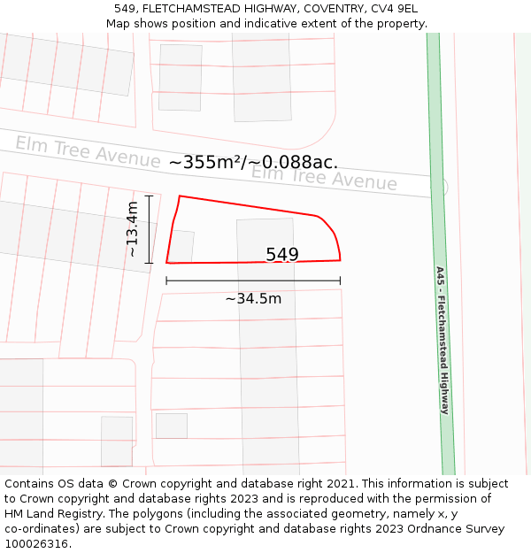 549, FLETCHAMSTEAD HIGHWAY, COVENTRY, CV4 9EL: Plot and title map