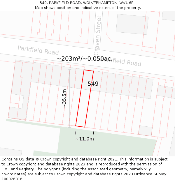 549, PARKFIELD ROAD, WOLVERHAMPTON, WV4 6EL: Plot and title map