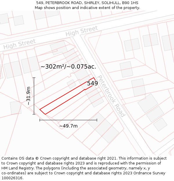 549, PETERBROOK ROAD, SHIRLEY, SOLIHULL, B90 1HS: Plot and title map