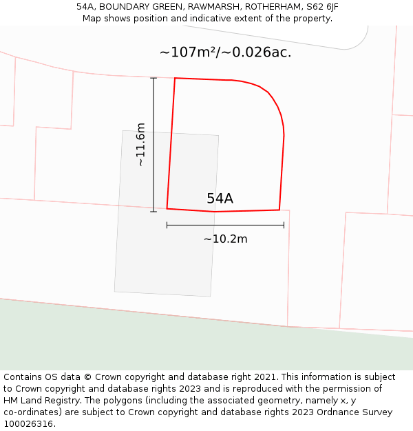 54A, BOUNDARY GREEN, RAWMARSH, ROTHERHAM, S62 6JF: Plot and title map