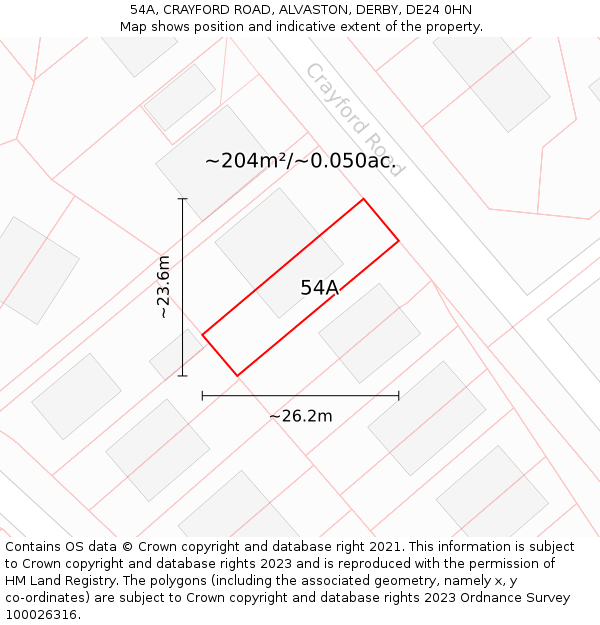 54A, CRAYFORD ROAD, ALVASTON, DERBY, DE24 0HN: Plot and title map