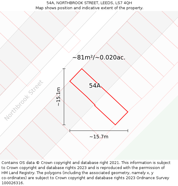 54A, NORTHBROOK STREET, LEEDS, LS7 4QH: Plot and title map