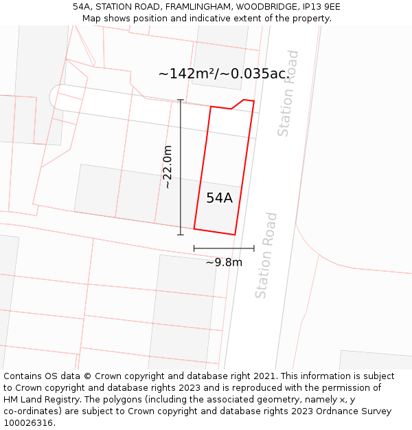 54A, STATION ROAD, FRAMLINGHAM, WOODBRIDGE, IP13 9EE: Plot and title map