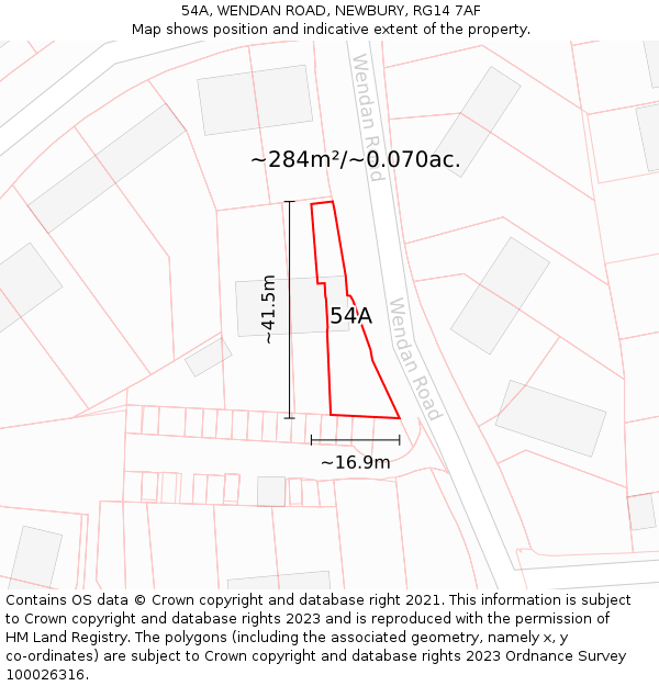 54A, WENDAN ROAD, NEWBURY, RG14 7AF: Plot and title map
