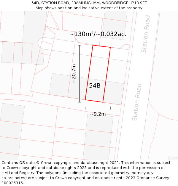 54B, STATION ROAD, FRAMLINGHAM, WOODBRIDGE, IP13 9EE: Plot and title map