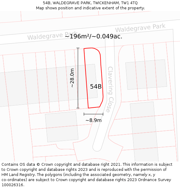 54B, WALDEGRAVE PARK, TWICKENHAM, TW1 4TQ: Plot and title map