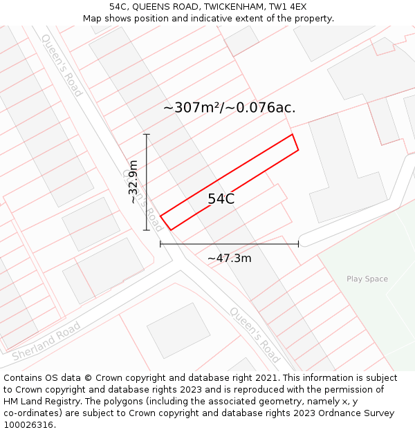 54C, QUEENS ROAD, TWICKENHAM, TW1 4EX: Plot and title map