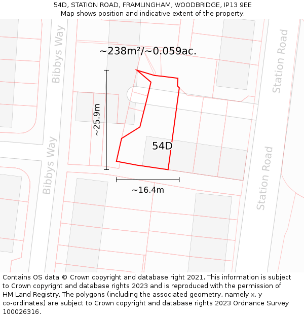 54D, STATION ROAD, FRAMLINGHAM, WOODBRIDGE, IP13 9EE: Plot and title map