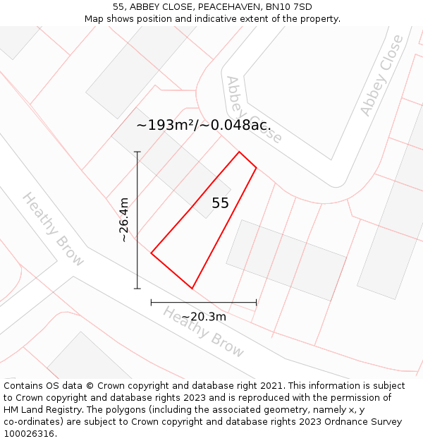 55, ABBEY CLOSE, PEACEHAVEN, BN10 7SD: Plot and title map