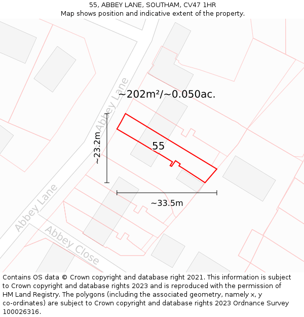 55, ABBEY LANE, SOUTHAM, CV47 1HR: Plot and title map