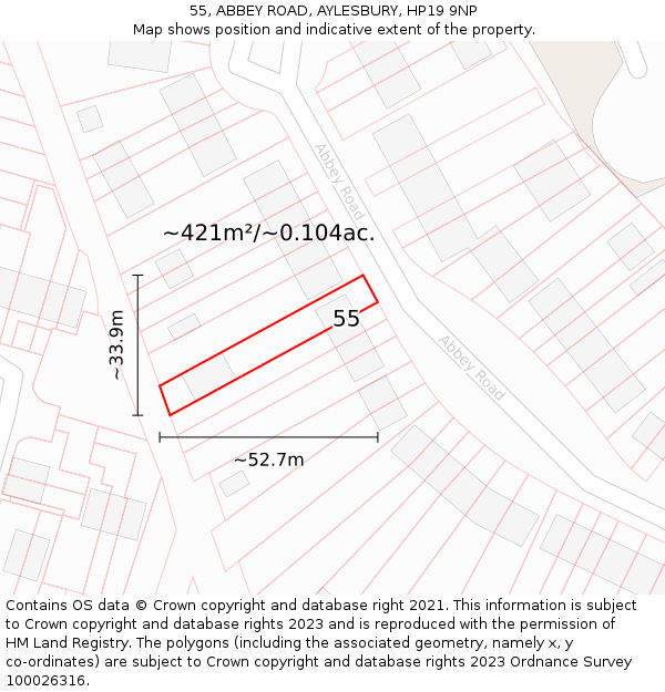 55, ABBEY ROAD, AYLESBURY, HP19 9NP: Plot and title map