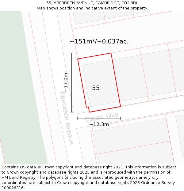 55, ABERDEEN AVENUE, CAMBRIDGE, CB2 8DL: Plot and title map