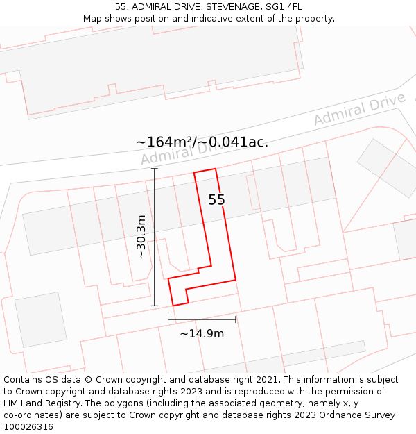 55, ADMIRAL DRIVE, STEVENAGE, SG1 4FL: Plot and title map