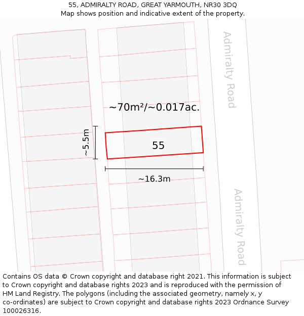 55, ADMIRALTY ROAD, GREAT YARMOUTH, NR30 3DQ: Plot and title map