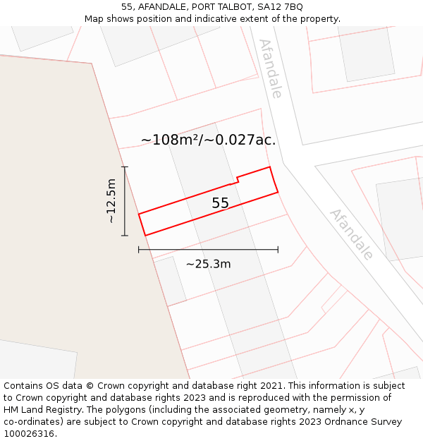 55, AFANDALE, PORT TALBOT, SA12 7BQ: Plot and title map
