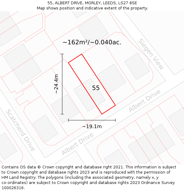 55, ALBERT DRIVE, MORLEY, LEEDS, LS27 8SE: Plot and title map