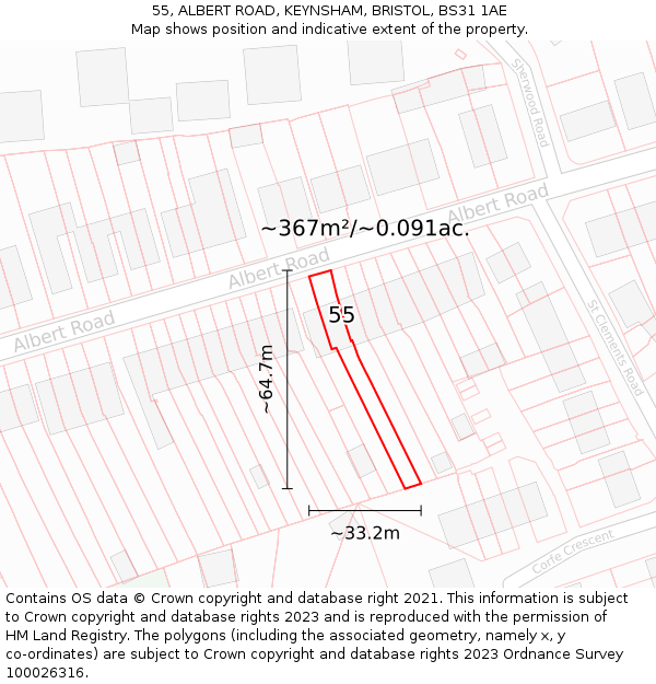 55, ALBERT ROAD, KEYNSHAM, BRISTOL, BS31 1AE: Plot and title map