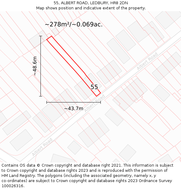 55, ALBERT ROAD, LEDBURY, HR8 2DN: Plot and title map