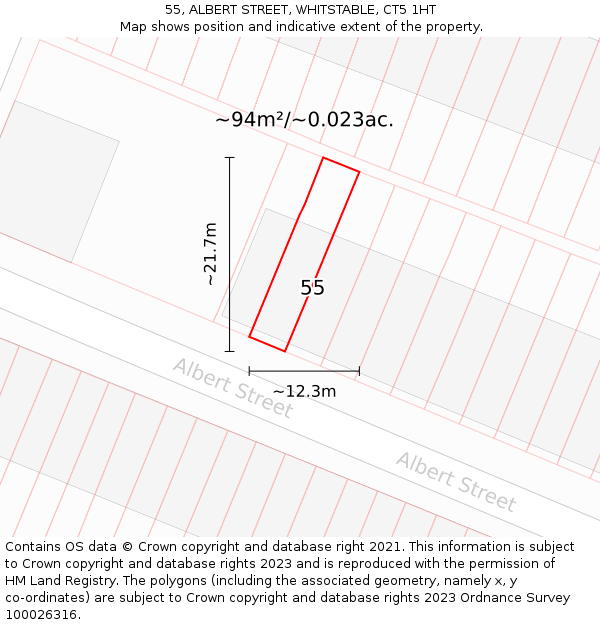 55, ALBERT STREET, WHITSTABLE, CT5 1HT: Plot and title map