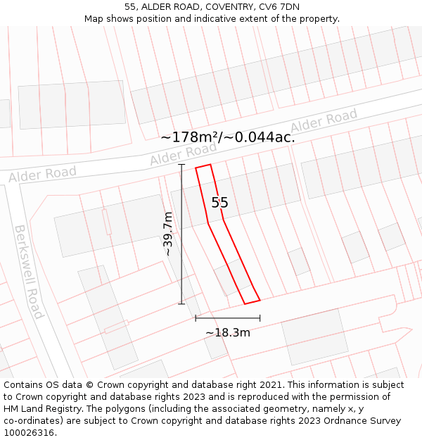 55, ALDER ROAD, COVENTRY, CV6 7DN: Plot and title map