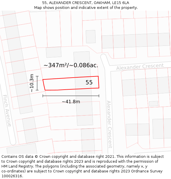 55, ALEXANDER CRESCENT, OAKHAM, LE15 6LA: Plot and title map