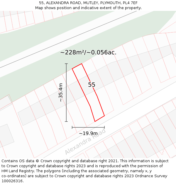 55, ALEXANDRA ROAD, MUTLEY, PLYMOUTH, PL4 7EF: Plot and title map