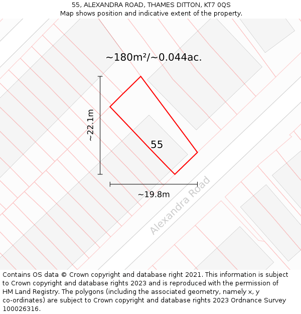 55, ALEXANDRA ROAD, THAMES DITTON, KT7 0QS: Plot and title map