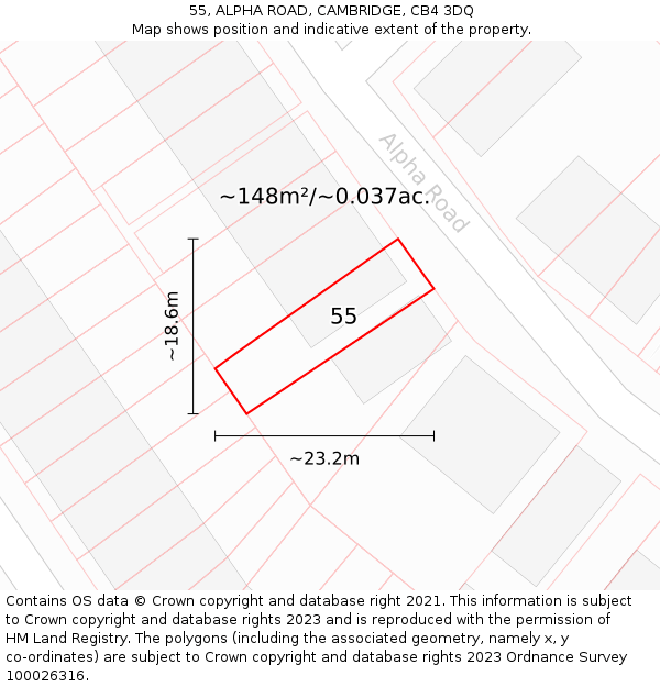 55, ALPHA ROAD, CAMBRIDGE, CB4 3DQ: Plot and title map