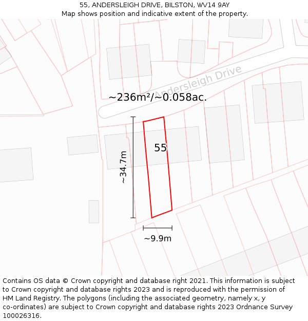 55, ANDERSLEIGH DRIVE, BILSTON, WV14 9AY: Plot and title map