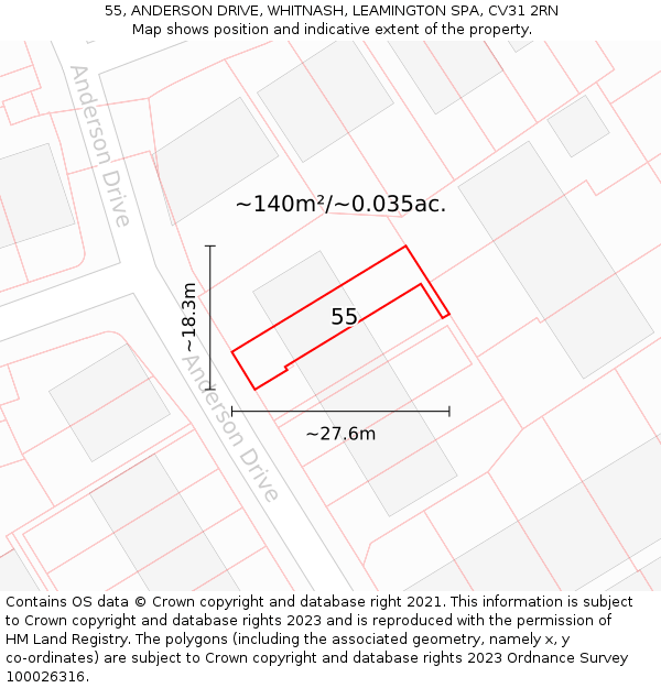 55, ANDERSON DRIVE, WHITNASH, LEAMINGTON SPA, CV31 2RN: Plot and title map
