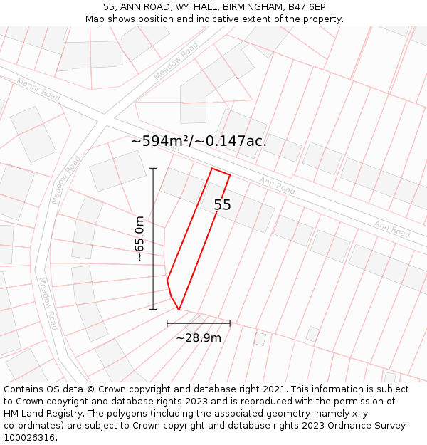55, ANN ROAD, WYTHALL, BIRMINGHAM, B47 6EP: Plot and title map