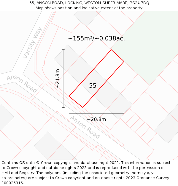 55, ANSON ROAD, LOCKING, WESTON-SUPER-MARE, BS24 7DQ: Plot and title map