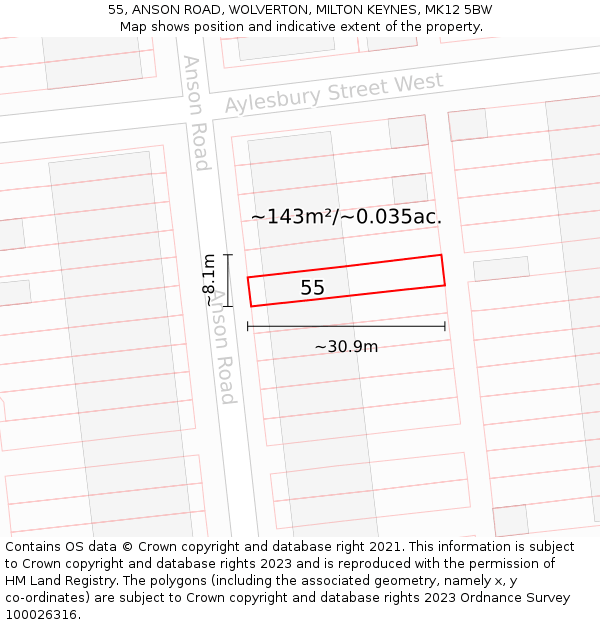 55, ANSON ROAD, WOLVERTON, MILTON KEYNES, MK12 5BW: Plot and title map