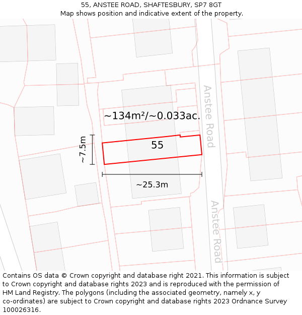 55, ANSTEE ROAD, SHAFTESBURY, SP7 8GT: Plot and title map