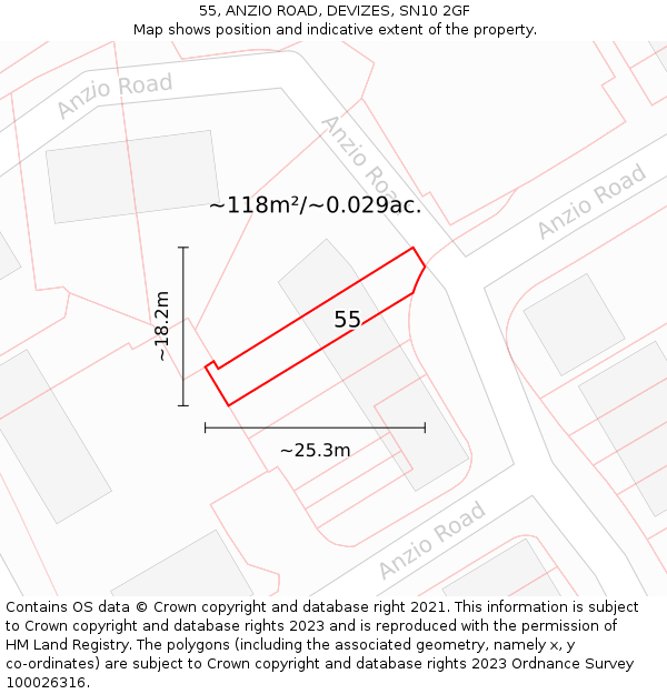 55, ANZIO ROAD, DEVIZES, SN10 2GF: Plot and title map