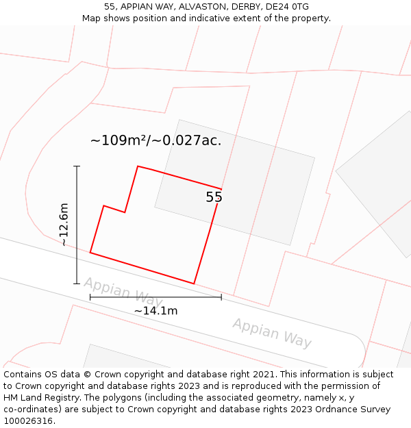 55, APPIAN WAY, ALVASTON, DERBY, DE24 0TG: Plot and title map