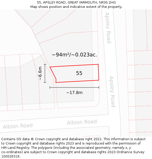 55, APSLEY ROAD, GREAT YARMOUTH, NR30 2HG: Plot and title map