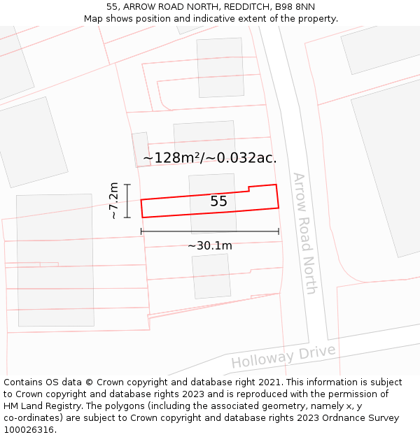 55, ARROW ROAD NORTH, REDDITCH, B98 8NN: Plot and title map