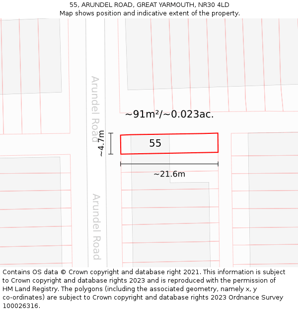 55, ARUNDEL ROAD, GREAT YARMOUTH, NR30 4LD: Plot and title map